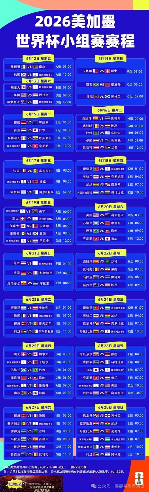 2026世界杯每日赛程详细安排最新时间表官网入口 2026世界杯每日赛程详细安排最新时间表官网入口